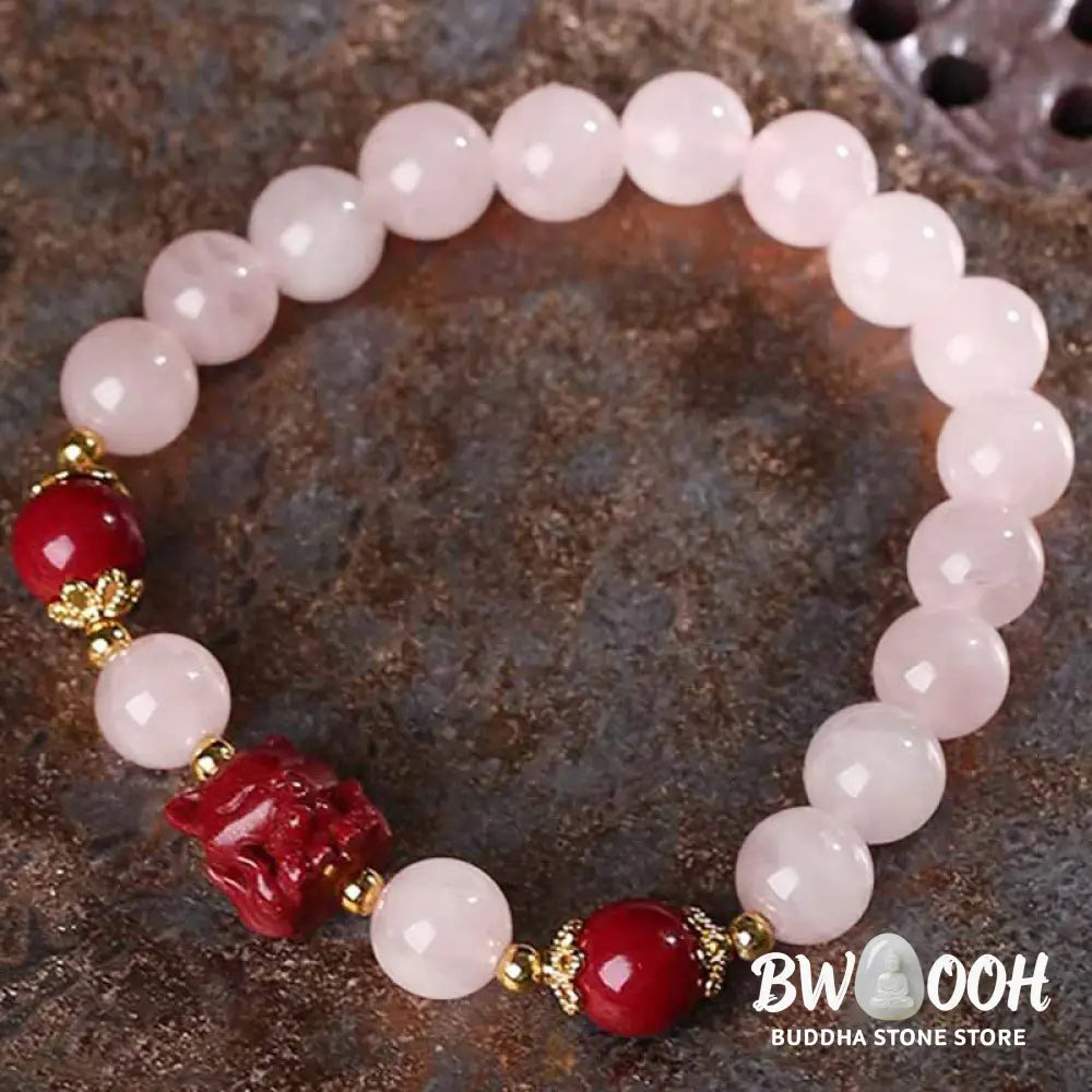 BWOOOH Natural Pink Crystal Cinnabar Nine Tailed Fox Love Bracelet - Pink Crystal(Soothing♥Warmth)(Wrist