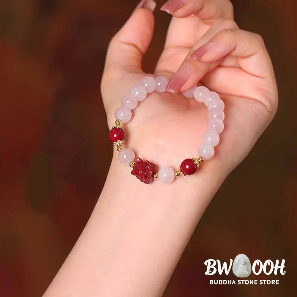 BWOOOH Natural Pink Crystal Cinnabar Nine Tailed Fox Love Bracelet - Pink Crystal(Soothing♥Warmth)(Wrist