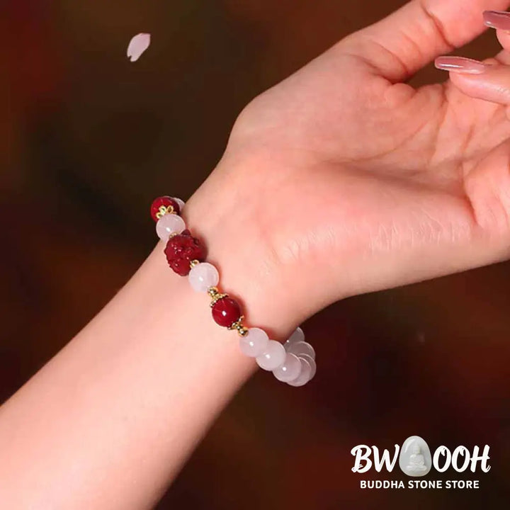 BWOOOH Natural Pink Crystal Cinnabar Nine Tailed Fox Love Bracelet - Pink Crystal(Soothing♥Warmth)(Wrist