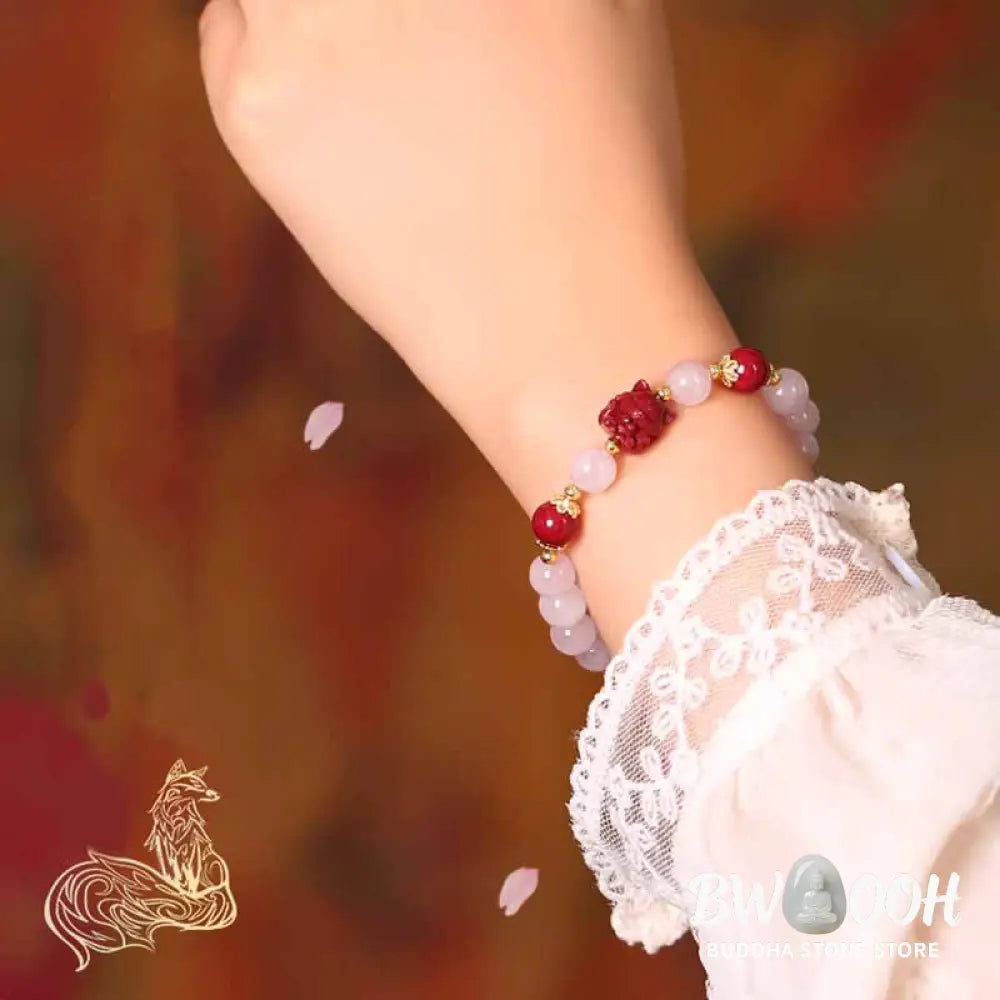 BWOOOH Natural Pink Crystal Cinnabar Nine Tailed Fox Love Bracelet - Pink Crystal(Soothing♥Warmth)(Wrist