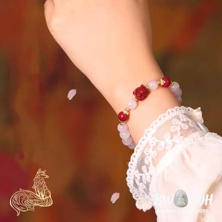 BWOOOH Natural Pink Crystal Cinnabar Nine Tailed Fox Love Bracelet - Pink Crystal(Soothing♥Warmth)(Wrist