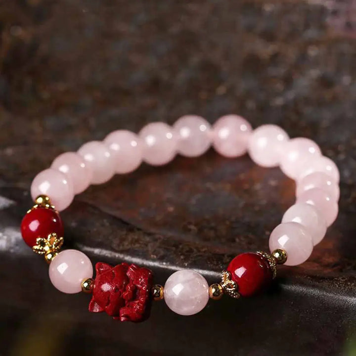 BWOOOH Natural Pink Crystal Cinnabar Nine Tailed Fox Love Bracelet - Pink Crystal(Soothing♥Warmth)(Wrist