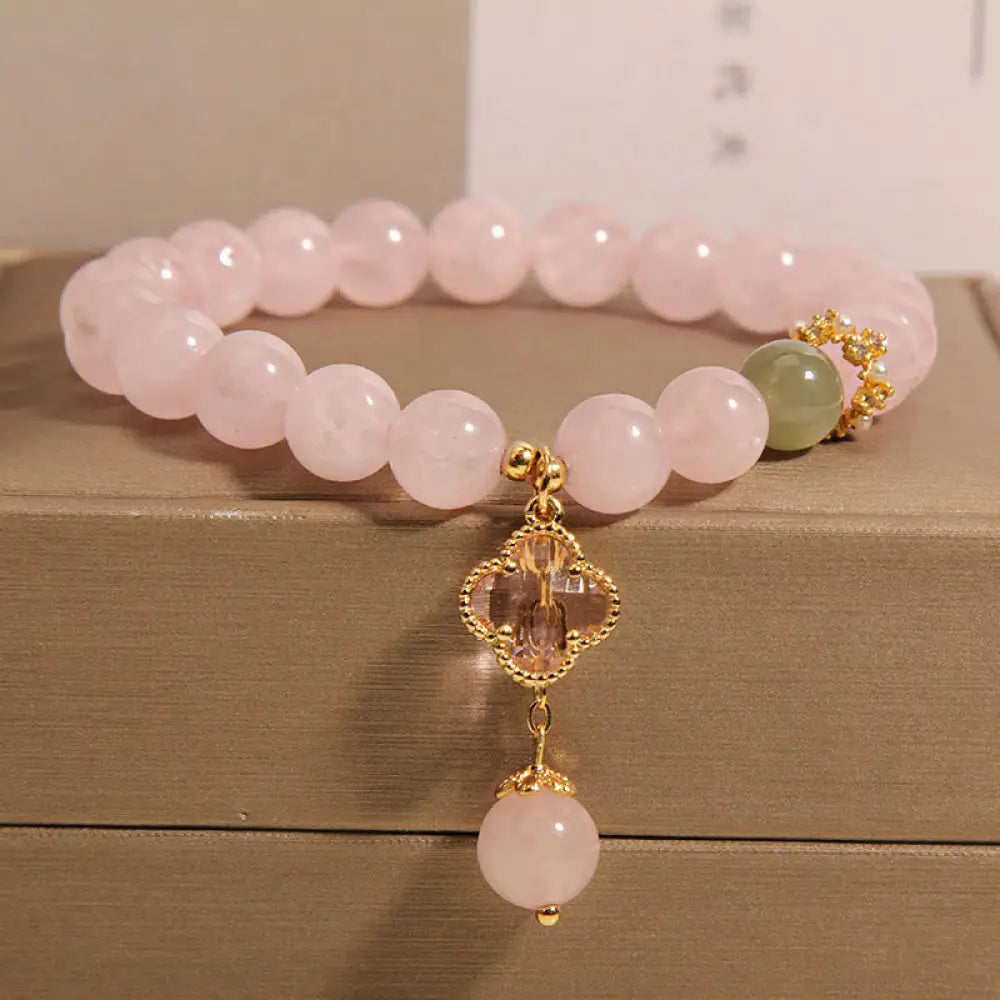 BWOOOH Natural Pink Crystal Four Leaf Clover Soothing Bracelet - BWOOOH - Pink Crystal(Wrist Circumference: