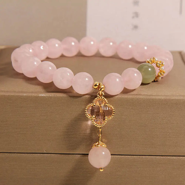 BWOOOH Natural Pink Crystal Four Leaf Clover Soothing Bracelet - BWOOOH - Pink Crystal(Wrist Circumference: