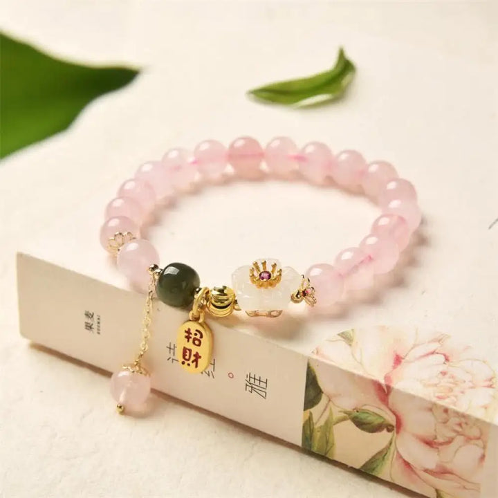 BWOOOH Natural Pink Crystal Jade Flower Warm Love Bracelet - Pink Crystal (Soothing * Warmth) - Bracelet