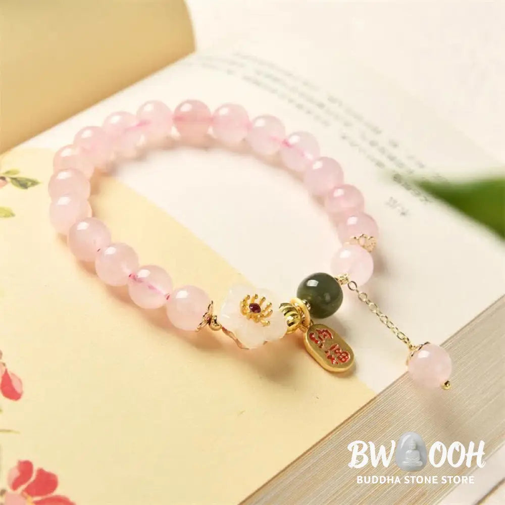 BWOOOH Natural Pink Crystal Jade Flower Warm Love Bracelet - Pink Crystal (Soothing * Warmth) - Bracelet