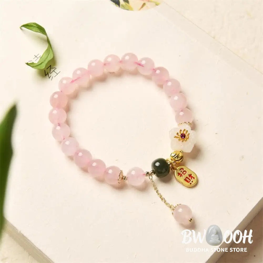 BWOOOH Natural Pink Crystal Jade Flower Warm Love Bracelet - Pink Crystal (Soothing * Warmth) - Bracelet
