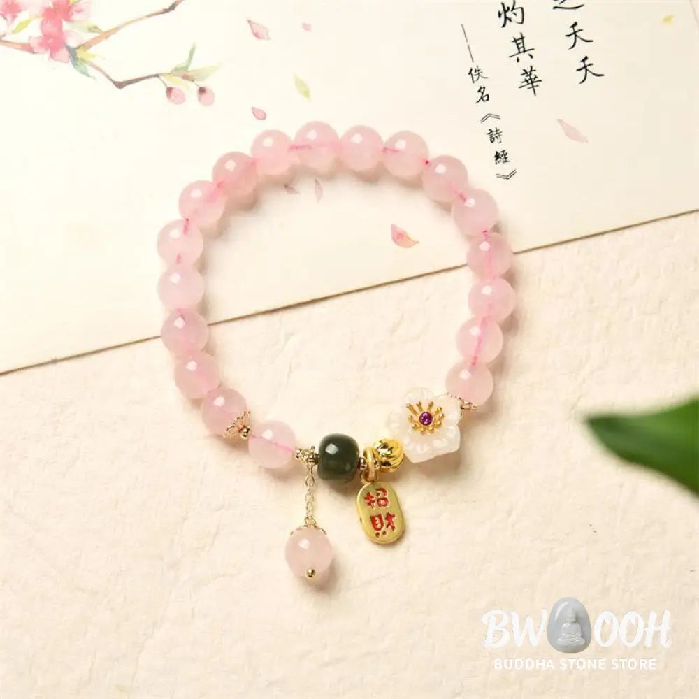 BWOOOH Natural Pink Crystal Jade Flower Warm Love Bracelet - Pink Crystal (Soothing * Warmth) - Bracelet