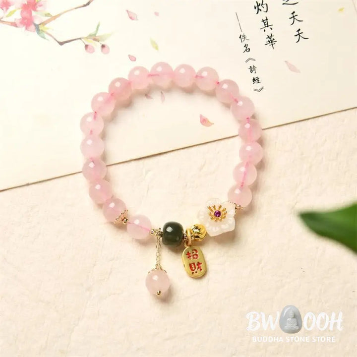 BWOOOH Natural Pink Crystal Jade Flower Warm Love Bracelet - Pink Crystal (Soothing * Warmth) - Bracelet