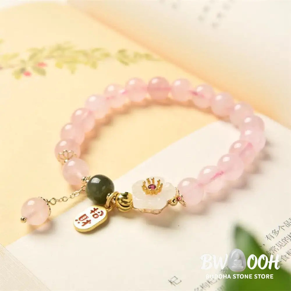 BWOOOH Natural Pink Crystal Jade Flower Warm Love Bracelet - Pink Crystal (Soothing * Warmth) - Bracelet