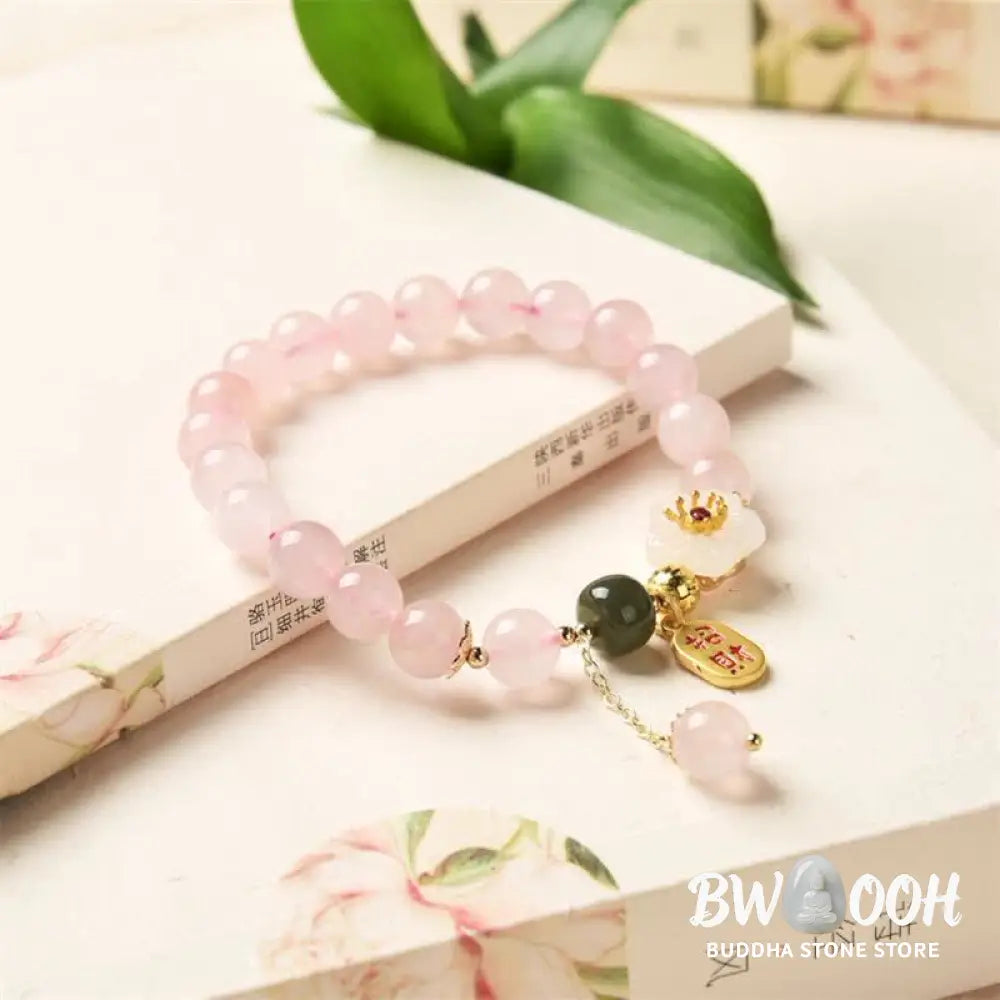 BWOOOH Natural Pink Crystal Jade Flower Warm Love Bracelet - Pink Crystal (Soothing * Warmth) - Bracelet