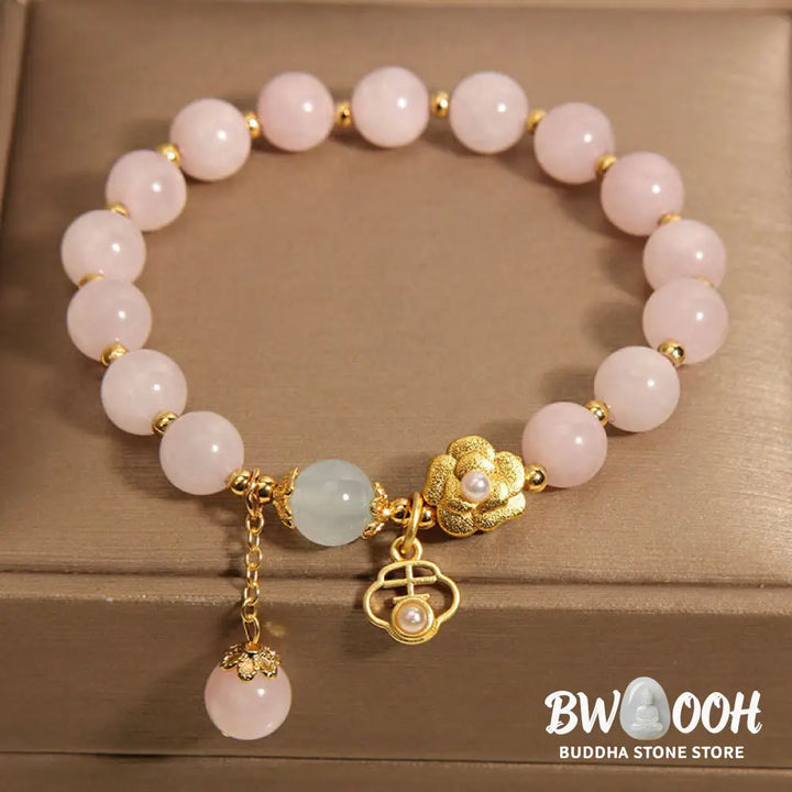 Buddha Stones Natural Pink Crystal Lucky Flower Warmth Bracelet - BWOOOH - Pink Crystal(Wrist Circumference: 14-17cm)