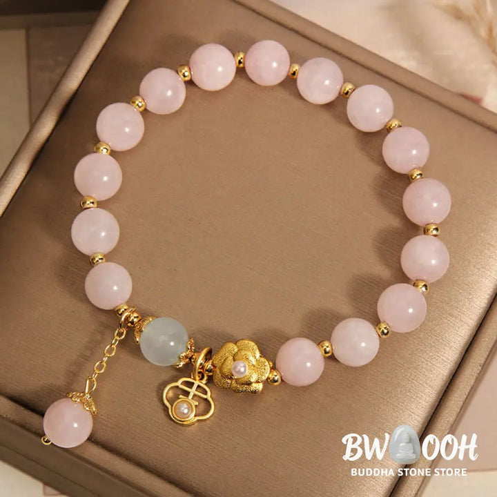 Buddha Stones Natural Pink Crystal Lucky Flower Warmth Bracelet - BWOOOH - Pink Crystal(Wrist Circumference: 14-17cm)