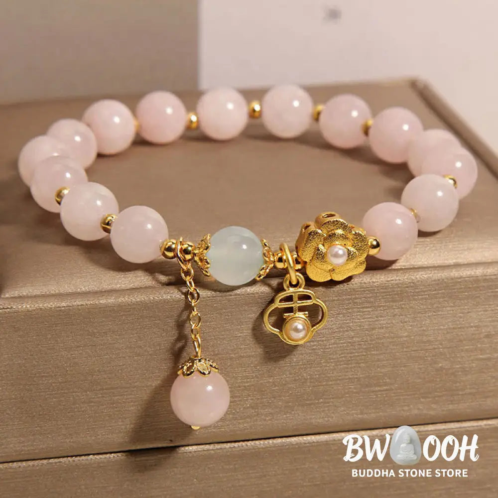 Buddha Stones Natural Pink Crystal Lucky Flower Warmth Bracelet - BWOOOH - Pink Crystal(Wrist Circumference: 14-17cm)