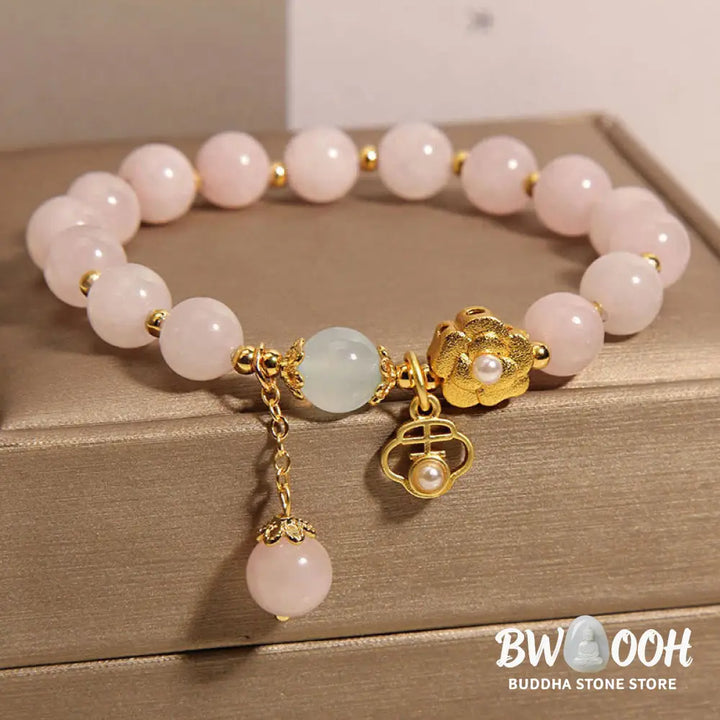 Buddha Stones Natural Pink Crystal Lucky Flower Warmth Bracelet - BWOOOH - Pink Crystal(Wrist Circumference: 14-17cm)