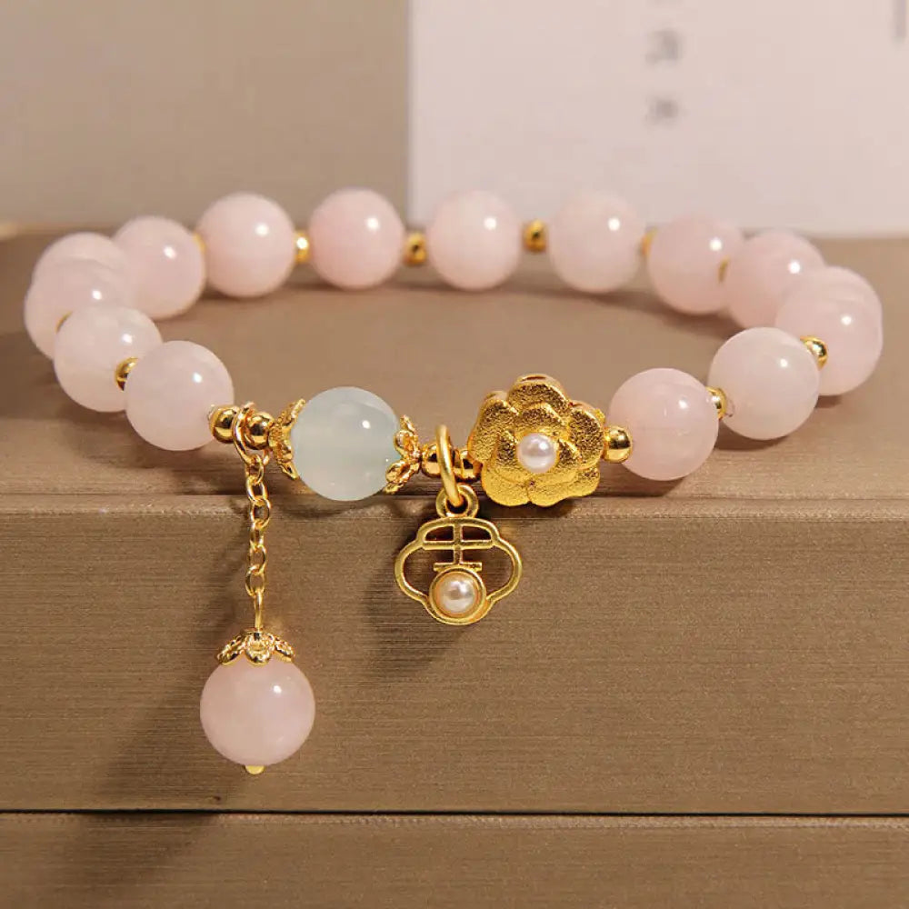 BWOOOH Natural Pink Crystal Lucky Flower Warmth Bracelet - BWOOOH - Pink Crystal(Wrist Circumference: 14-17cm)
