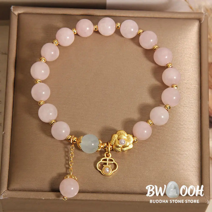 Buddha Stones Natural Pink Crystal Lucky Flower Warmth Bracelet - BWOOOH - Pink Crystal(Wrist Circumference: 14-17cm)
