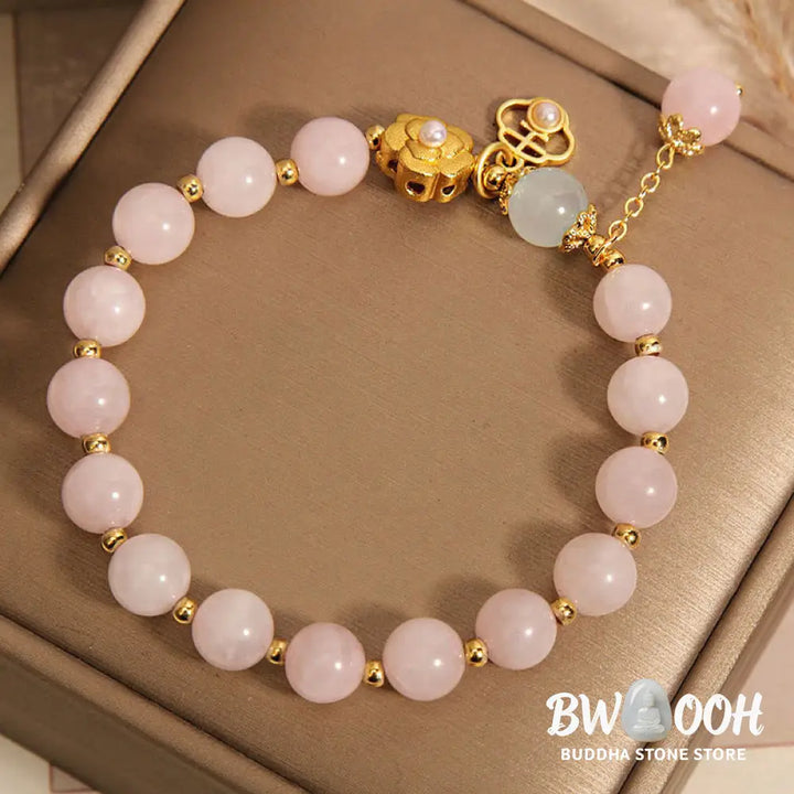 Buddha Stones Natural Pink Crystal Lucky Flower Warmth Bracelet - BWOOOH - Pink Crystal(Wrist Circumference: 14-17cm)