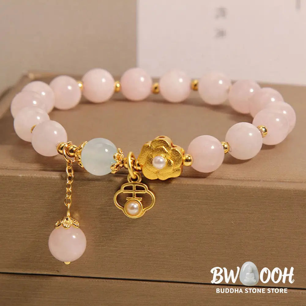 Buddha Stones Natural Pink Crystal Lucky Flower Warmth Bracelet - BWOOOH - Pink Crystal(Wrist Circumference: 14-17cm)