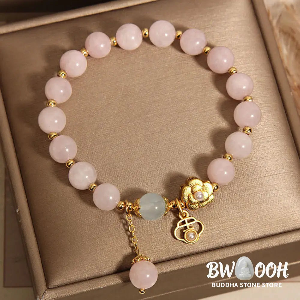 Buddha Stones Natural Pink Crystal Lucky Flower Warmth Bracelet - BWOOOH - Pink Crystal(Wrist Circumference: 14-17cm)