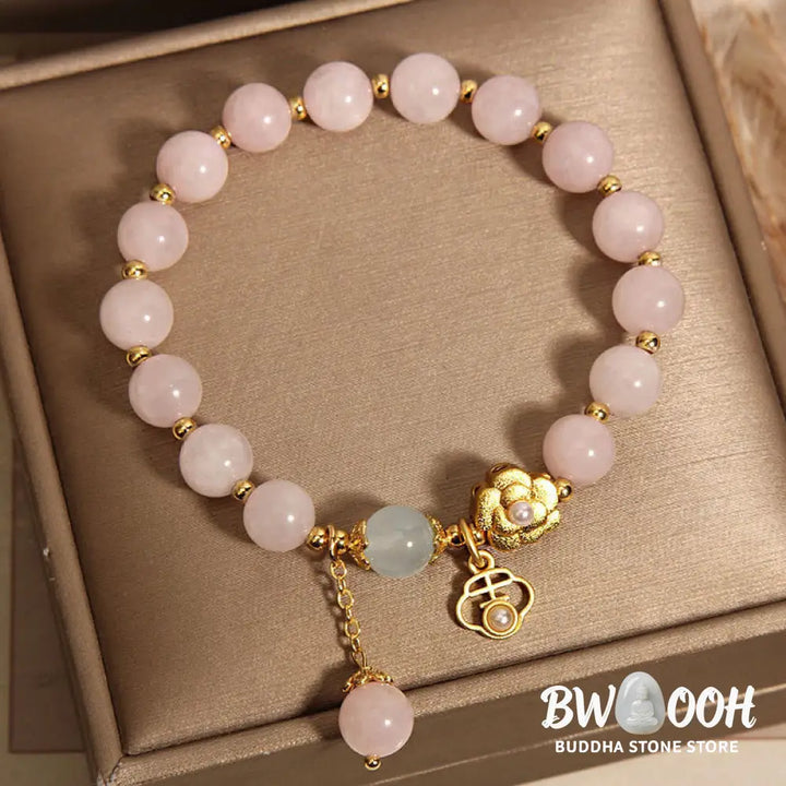 Buddha Stones Natural Pink Crystal Lucky Flower Warmth Bracelet - BWOOOH - Pink Crystal(Wrist Circumference: 14-17cm)