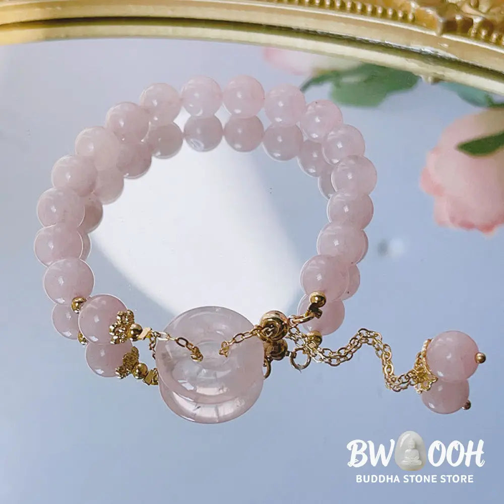 Buddha Stones Natural Pink Crystal Peace Buckle Love Charm Bracelet - BWOOOH - Pink Crystal(Soothing♥Warmth) - Bracelet