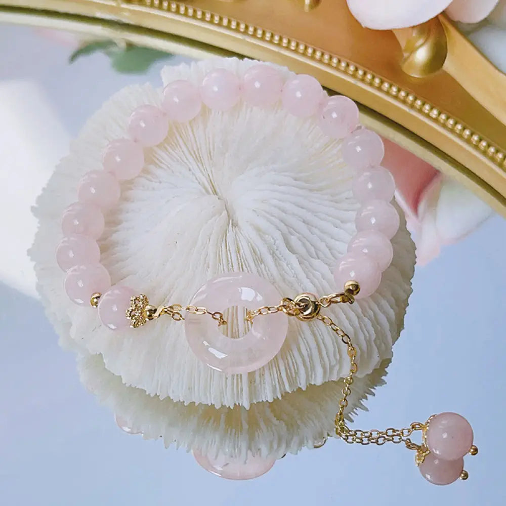 BWOOOH Natural Pink Crystal Peace Buckle Love Charm Bracelet - BWOOOH - Pink Crystal(Soothing♥Warmth) - Bracelet