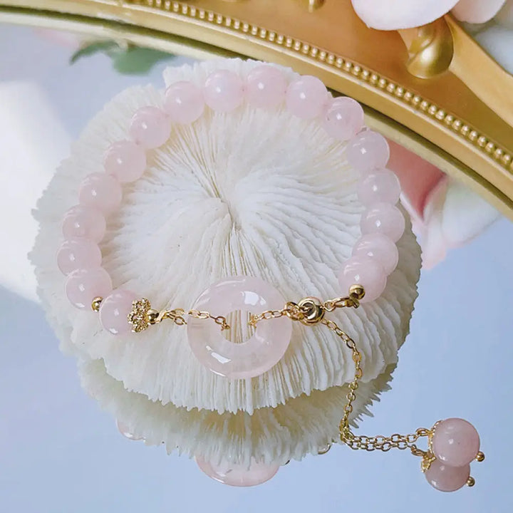 BWOOOH Natural Pink Crystal Peace Buckle Love Charm Bracelet - BWOOOH - Pink Crystal(Soothing♥Warmth) - Bracelet