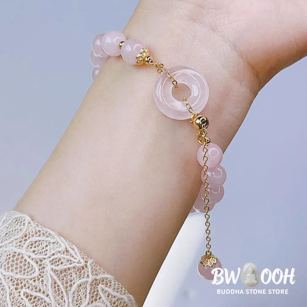 Buddha Stones Natural Pink Crystal Peace Buckle Love Charm Bracelet - BWOOOH - Pink Crystal(Soothing♥Warmth) - Bracelet