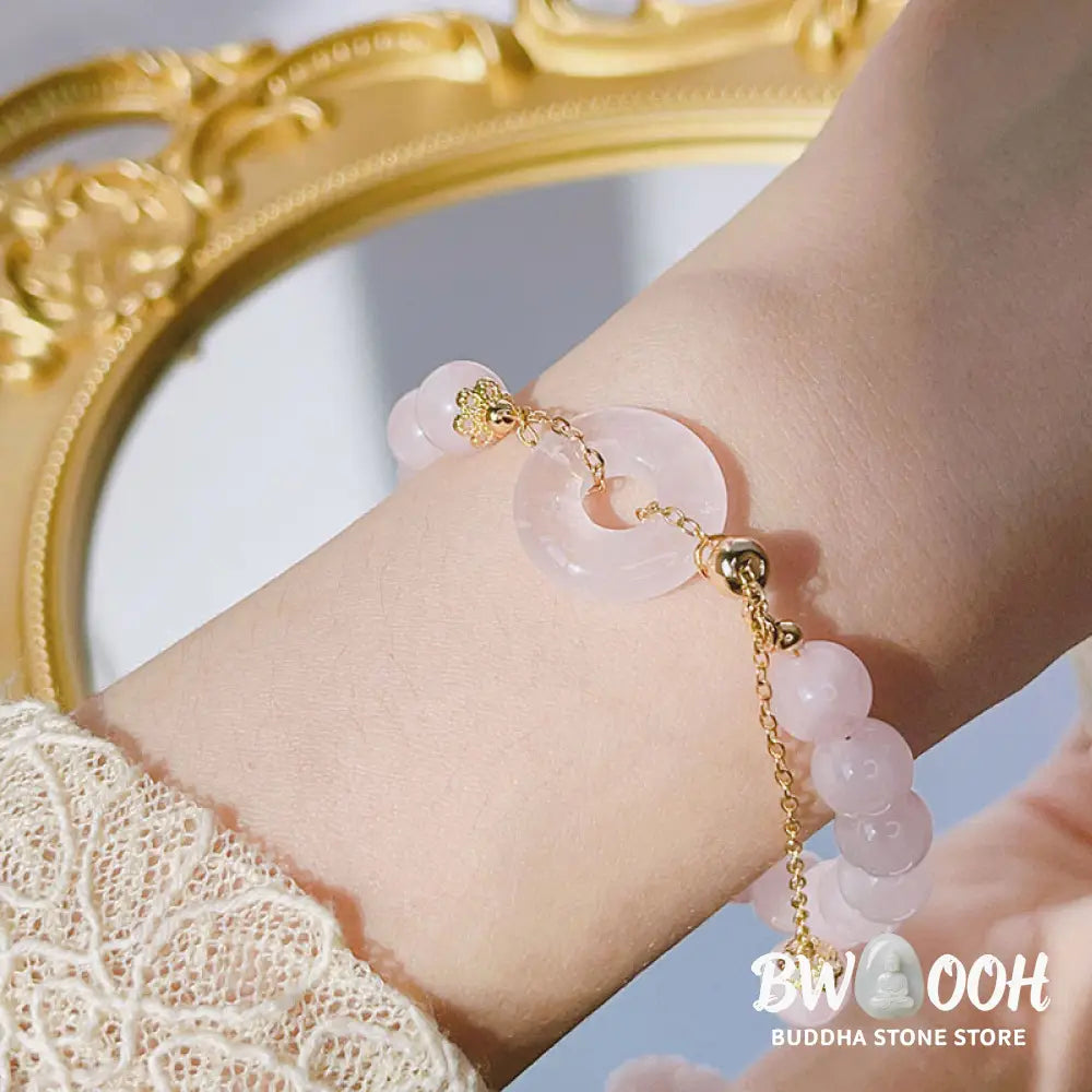 Buddha Stones Natural Pink Crystal Peace Buckle Love Charm Bracelet - BWOOOH - Pink Crystal(Soothing♥Warmth) - Bracelet