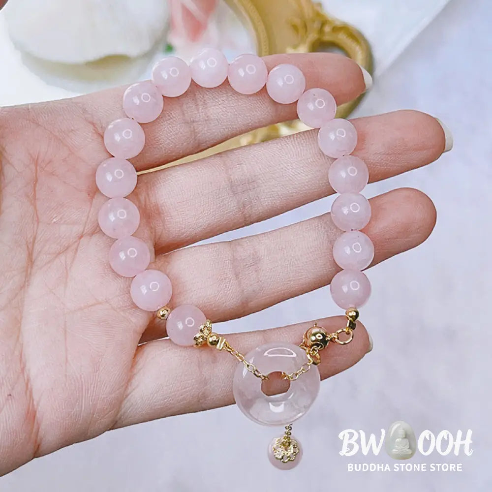 Buddha Stones Natural Pink Crystal Peace Buckle Love Charm Bracelet - BWOOOH - Pink Crystal(Soothing♥Warmth) - Bracelet