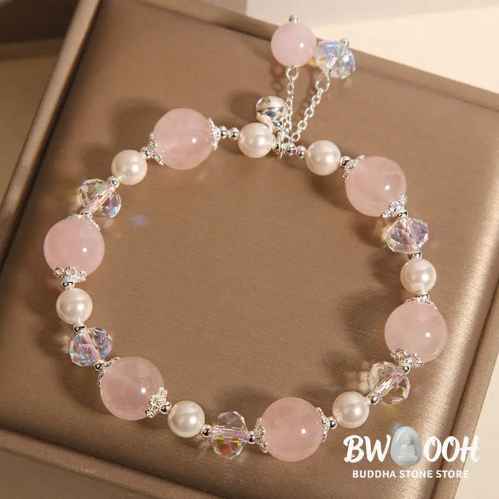 Buddha Stones Natural Pink Crystal Pearl Self-acceptance Bracelet - BWOOOH - Pink Crystal(Wrist Circumference 14-16cm)