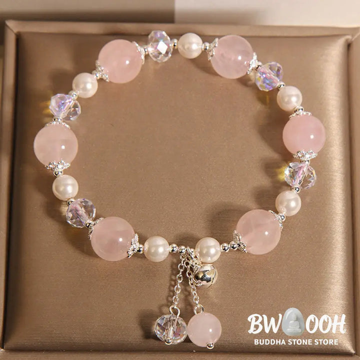 Buddha Stones Natural Pink Crystal Pearl Self-acceptance Bracelet - BWOOOH - Pink Crystal(Wrist Circumference 14-16cm)
