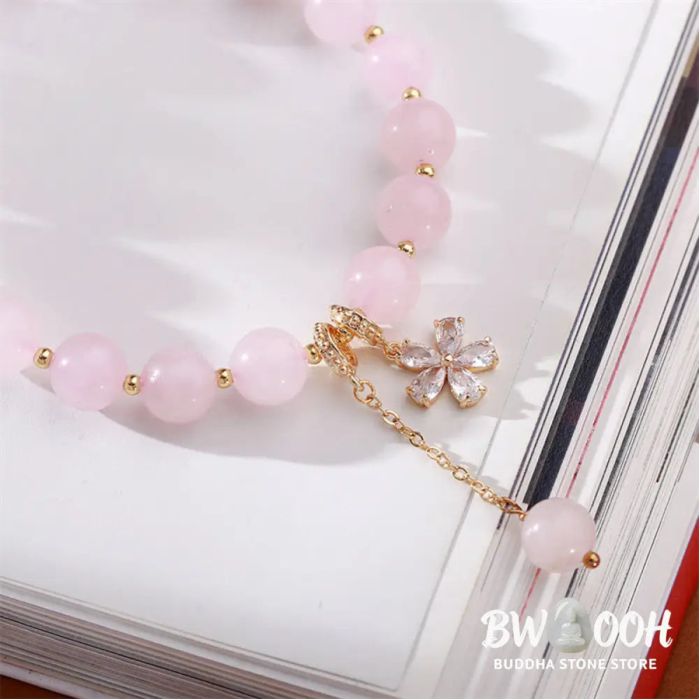 BWOOOH Natural Pink Crystal Plum Blossom Love Bracelet | natural stone spiritual bracelet for healing and mindful living