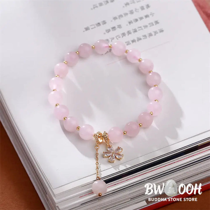 BWOOOH Natural Pink Crystal Plum Blossom Love Bracelet | natural stone spiritual bracelet for healing and mindful living