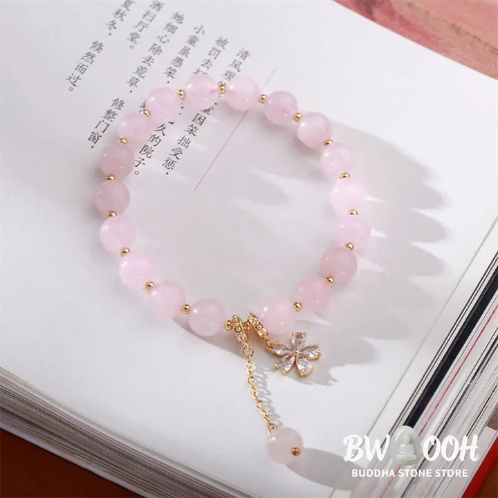 BWOOOH Natural Pink Crystal Plum Blossom Love Bracelet | natural stone spiritual bracelet for healing and mindful living