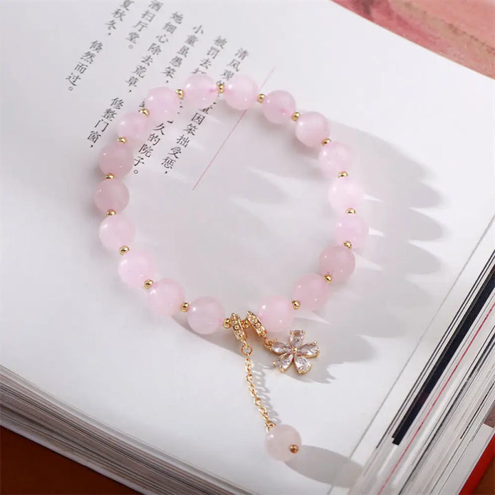 BWOOOH Natural Pink Crystal Plum Blossom Love Bracelet | natural stone spiritual bracelet for healing and mindful living