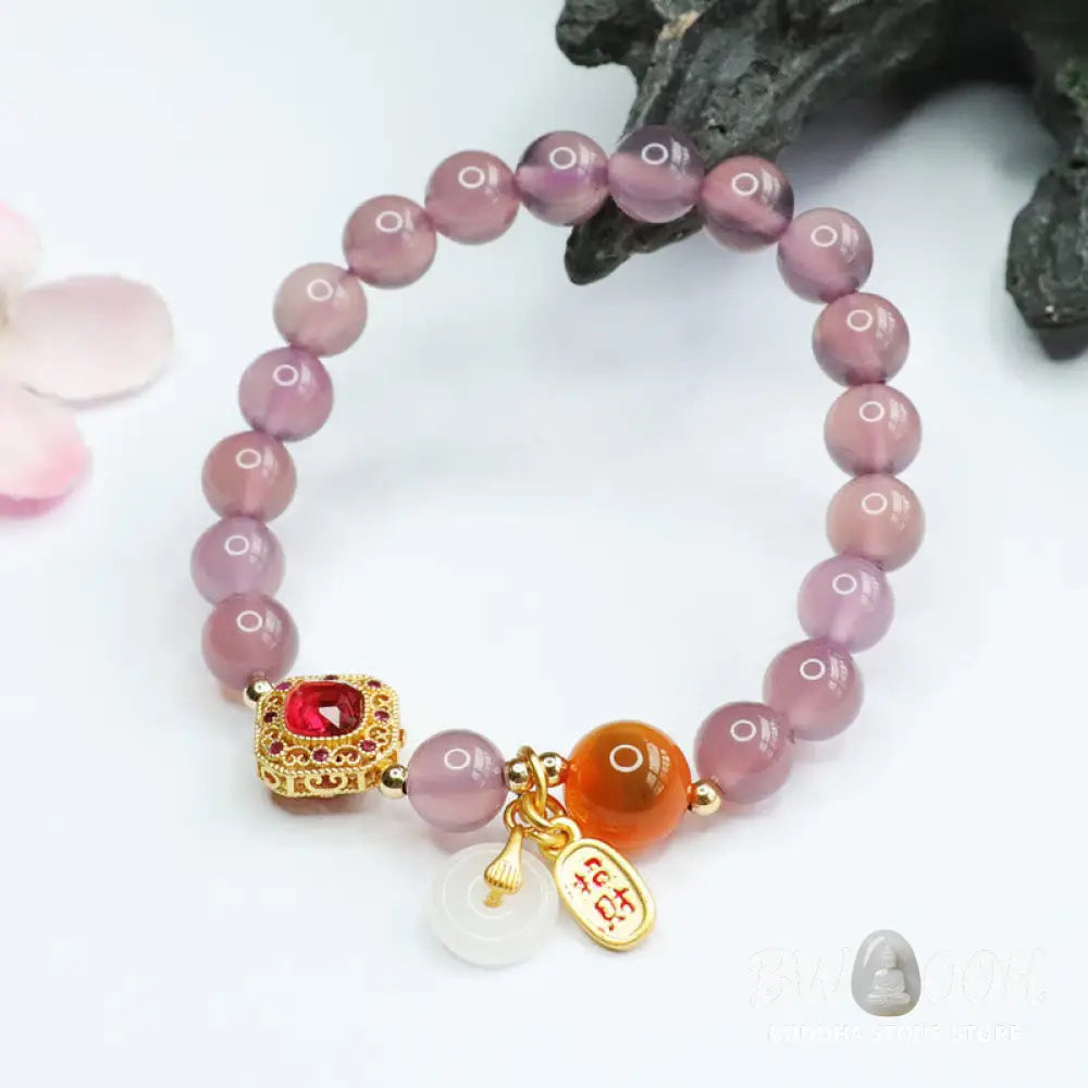 Buddha Stones Natural Purple Chalcedony Candy Agate Peace Buckle Harmony Lucky Fortune Charm Bracelet - BWOOOH - Purple