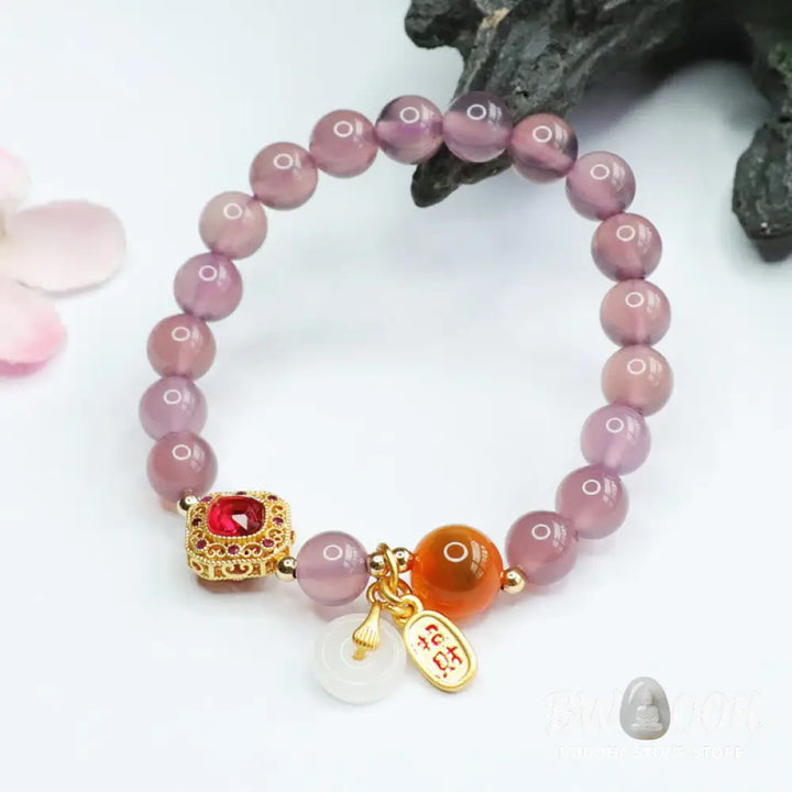 Buddha Stones Natural Purple Chalcedony Candy Agate Peace Buckle Harmony Lucky Fortune Charm Bracelet - BWOOOH - Purple
