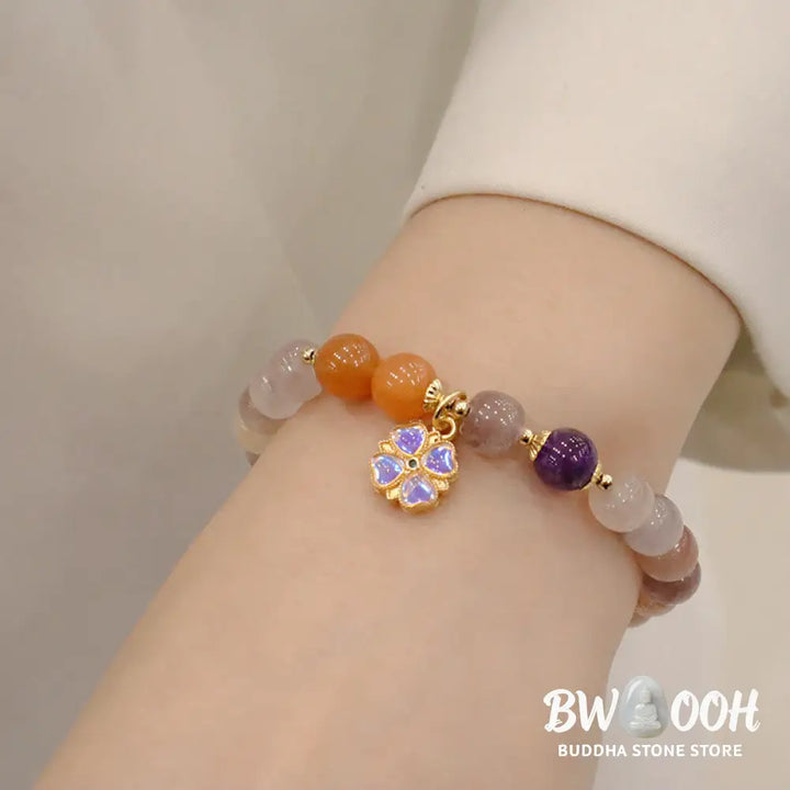 Buddha Stones Natural Purple Golden Silk Jade Violet Flower Bead Charm Wealth Bracelet - BWOOOH - Bracelet