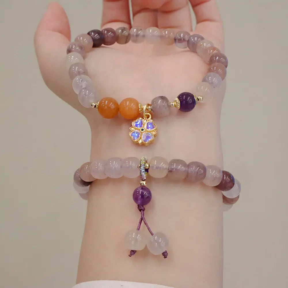 BWOOOH Natural Purple Golden Silk Jade Violet Flower Bead Charm Wealth Bracelet - BWOOOH - Bracelet