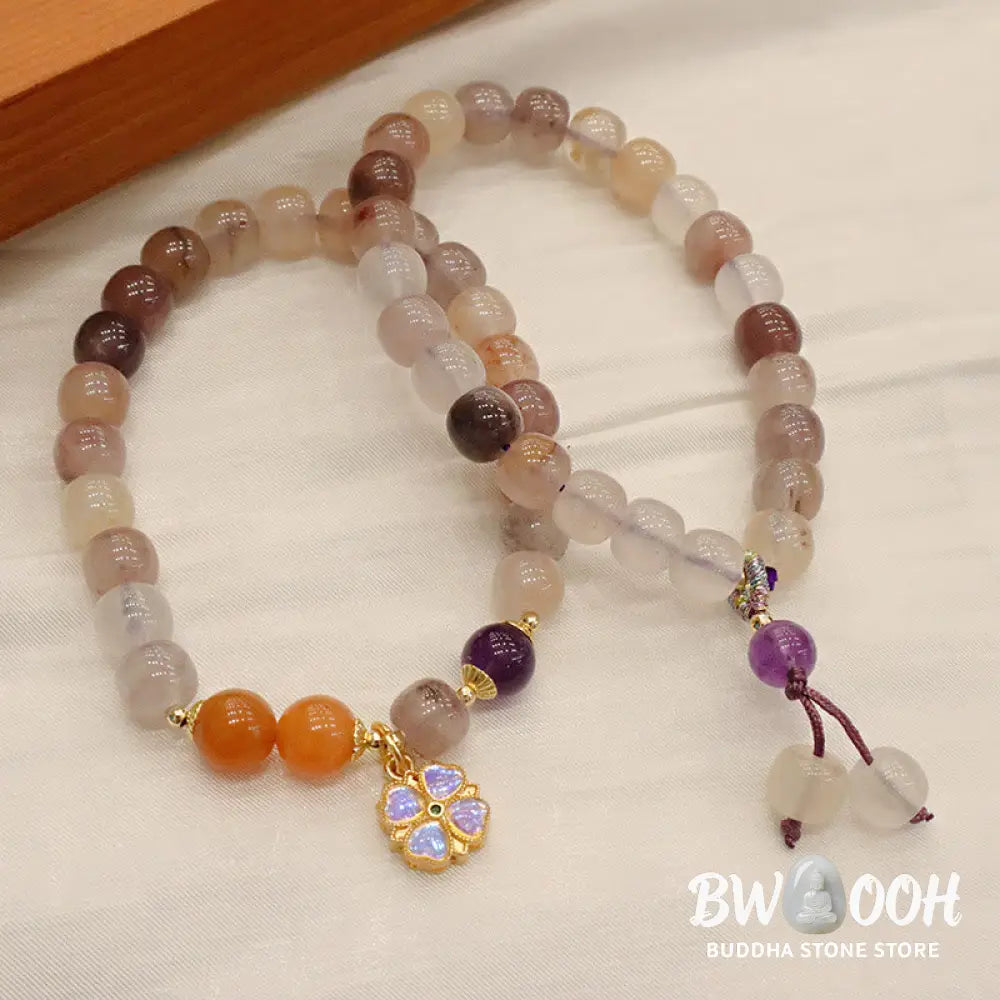 Buddha Stones Natural Purple Golden Silk Jade Violet Flower Bead Charm Wealth Bracelet - BWOOOH - Bracelet
