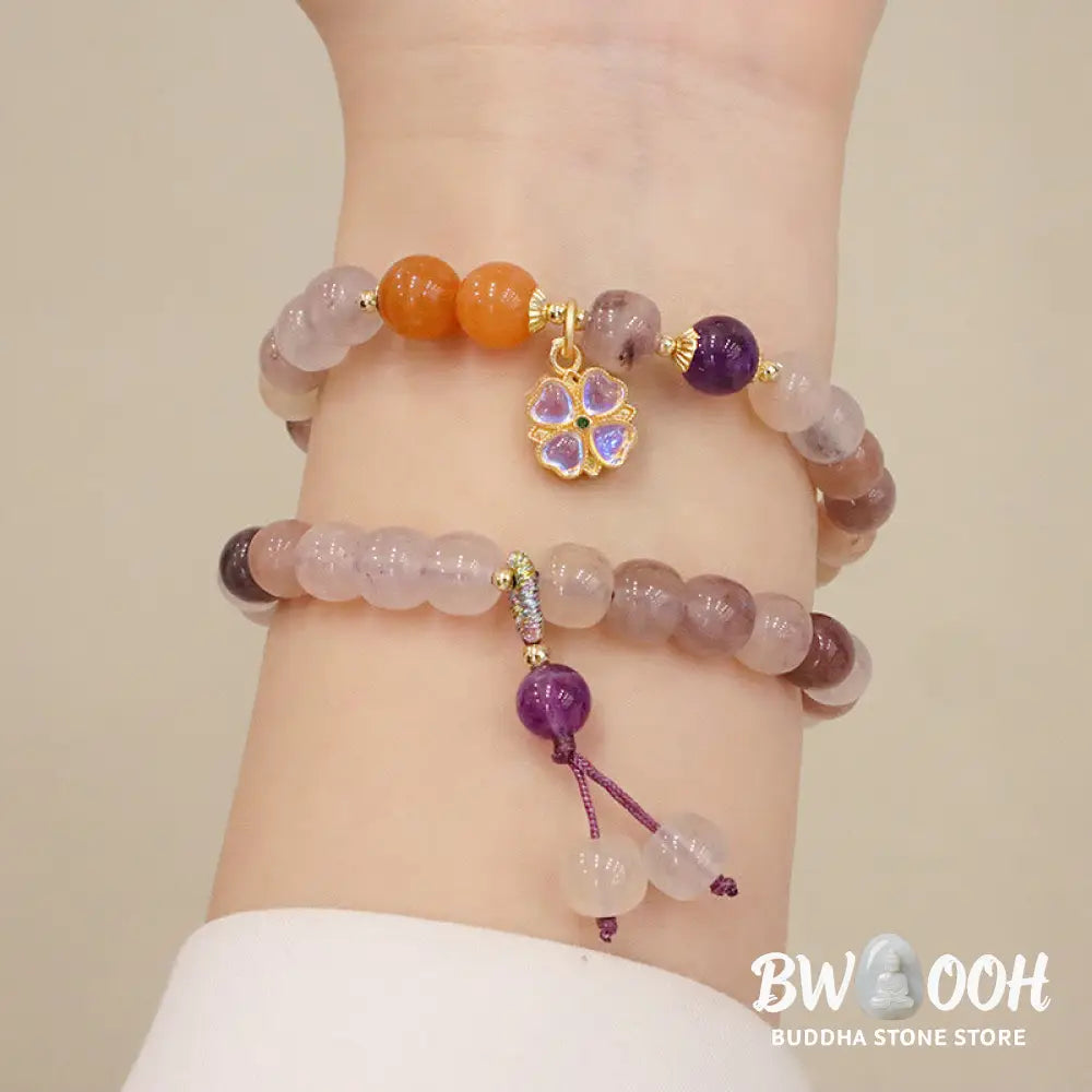 Buddha Stones Natural Purple Golden Silk Jade Violet Flower Bead Charm Wealth Bracelet - BWOOOH - Bracelet