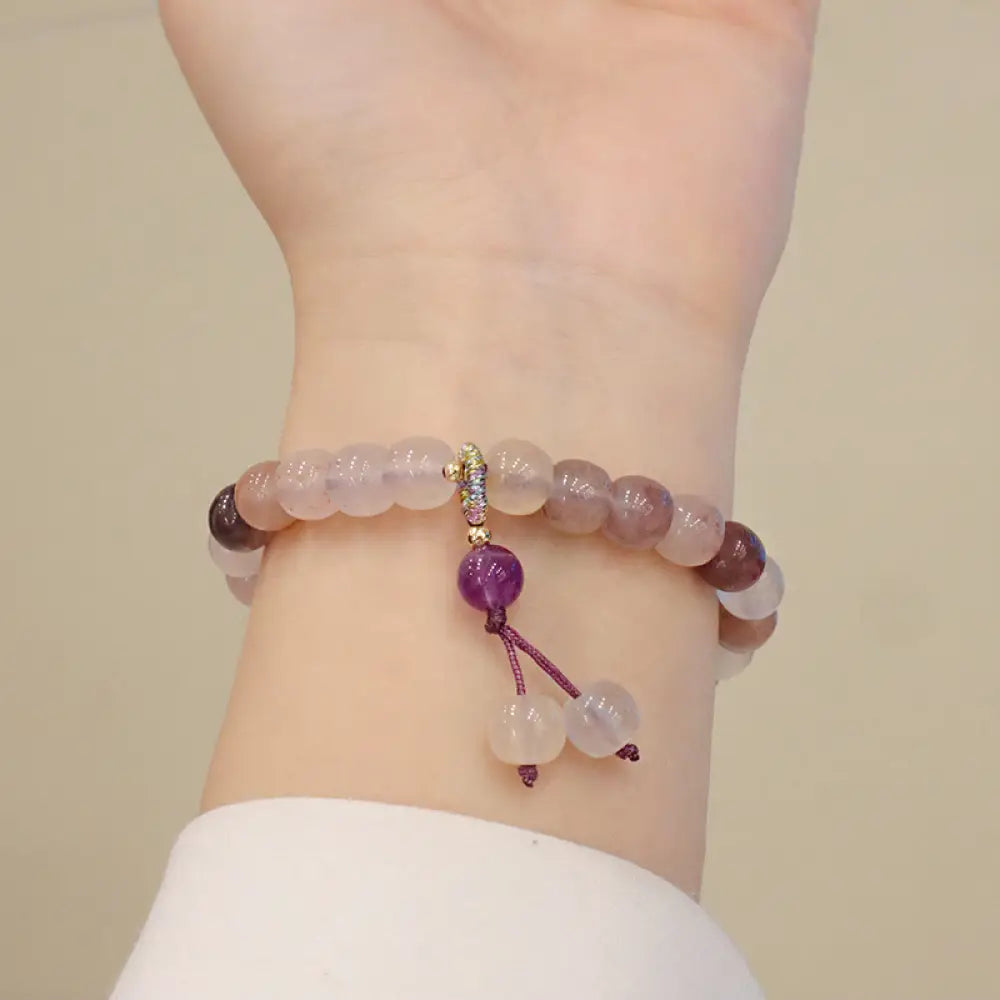 Buddha Stones Natural Purple Golden Silk Jade Violet Flower Bead Charm Wealth Bracelet - BWOOOH - Gold Silk Jade&amp;Purple
