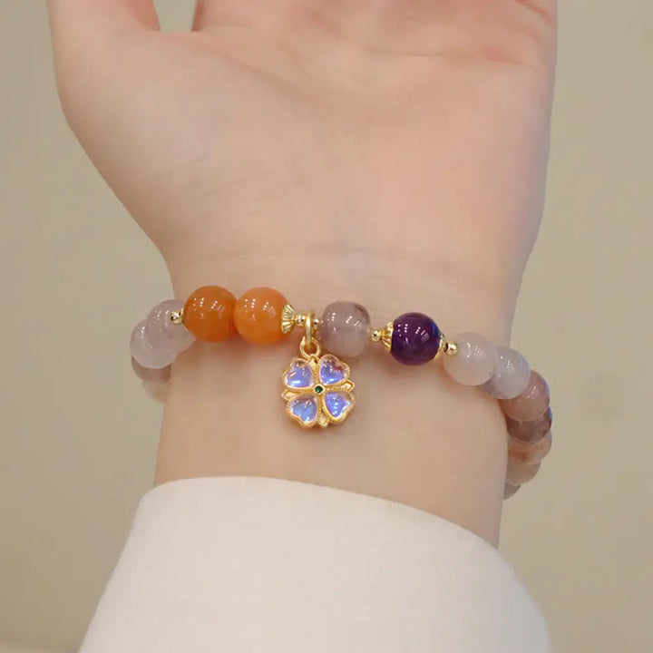 Buddha Stones Natural Purple Golden Silk Jade Violet Flower Bead Charm Wealth Bracelet - BWOOOH - Gold Silk Jade&amp;Violet