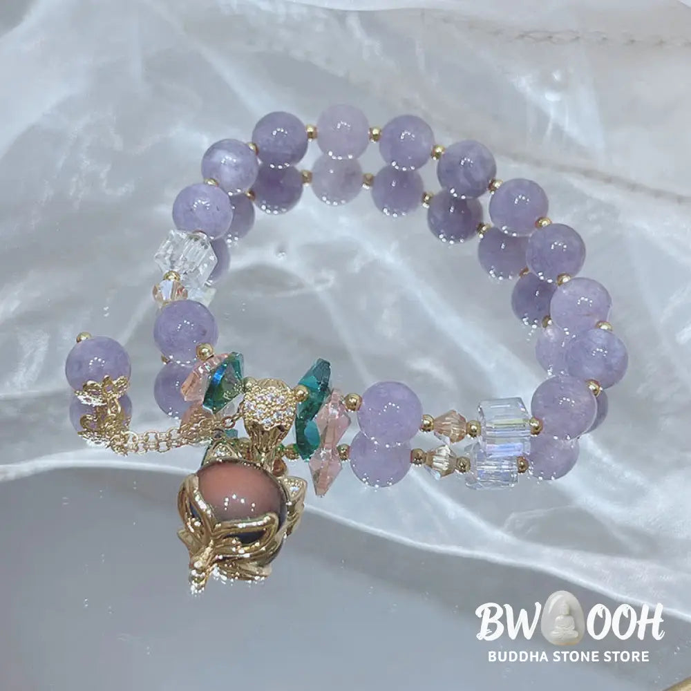 Buddha Stones Natural Purple Jade Fox Charm Happiness Bracelet - BWOOOH - Purple Jade(Wrist Circumference 14-16cm)