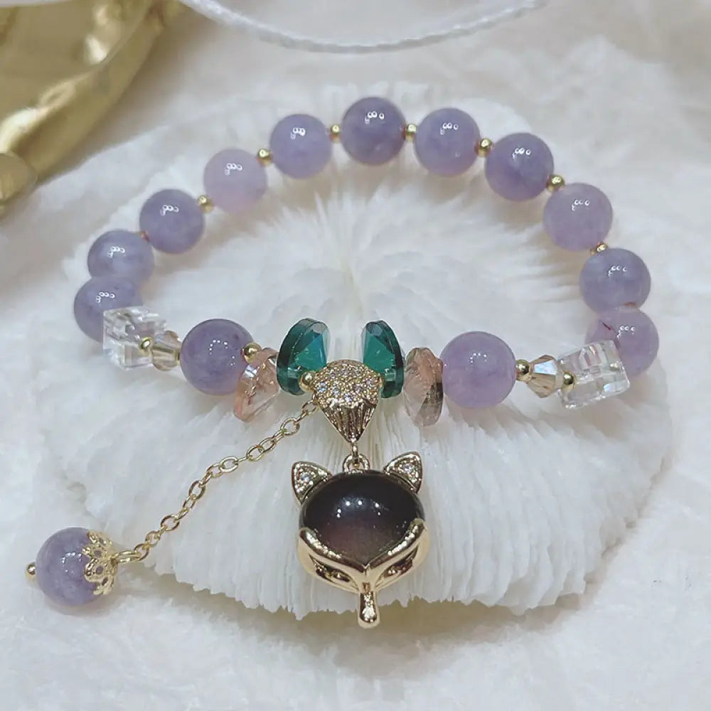 BWOOOH Natural Purple Jade Fox Charm Happiness Bracelet - BWOOOH - Purple Jade(Wrist Circumference 14-16cm)