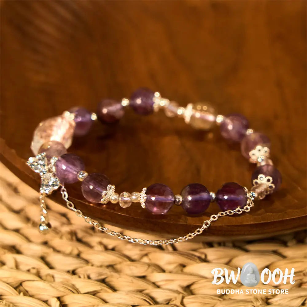 Buddha Stones Natural Purple Phantom Bow Wisdom Bracelet - BWOOOH - Purple Phantom(Wrist Circumference: 15-17cm)