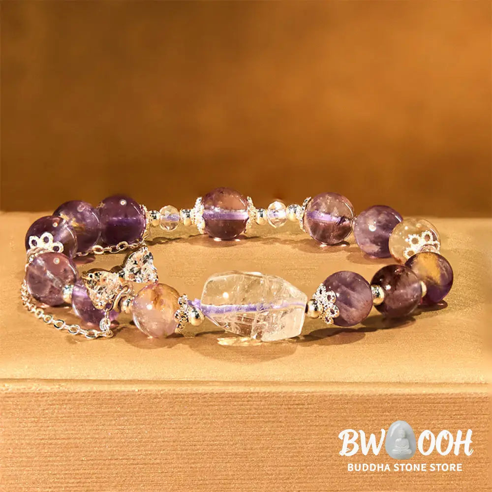 Buddha Stones Natural Purple Phantom Bow Wisdom Bracelet - BWOOOH - Purple Phantom(Wrist Circumference: 15-17cm)