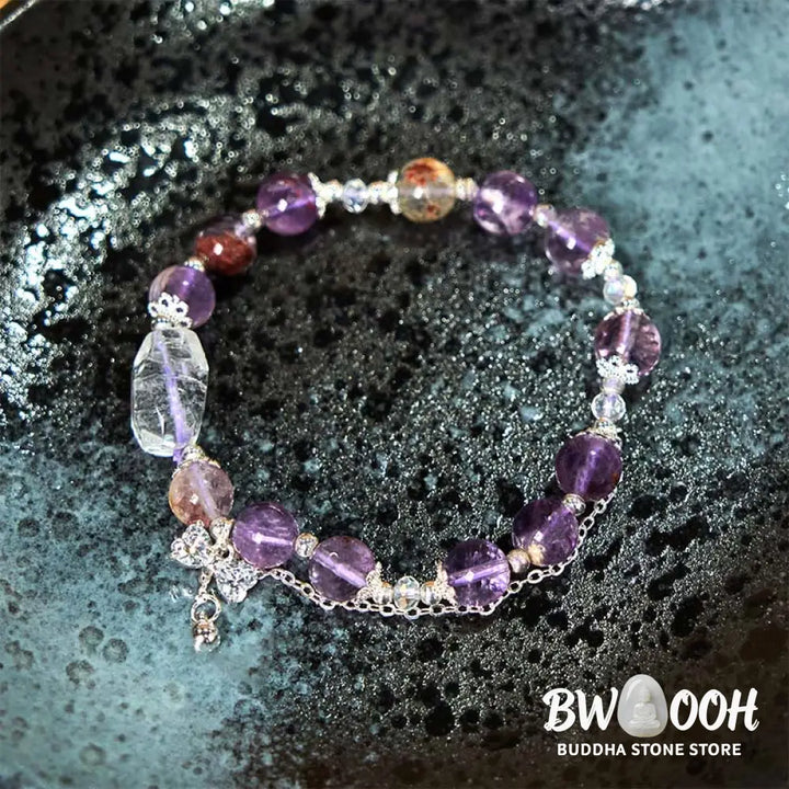 Buddha Stones Natural Purple Phantom Bow Wisdom Bracelet - BWOOOH - Purple Phantom(Wrist Circumference: 15-17cm)